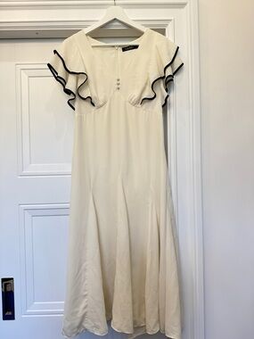 Lauren Ralph Lauren Ivory Navy Chiffon Dress Ruffles Nautical 4